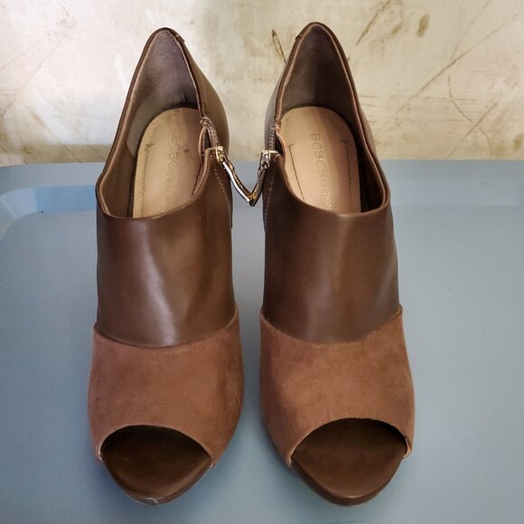 BCBGeneration Taupe Leather Suede Bootie Heels - Picture 1 of 6